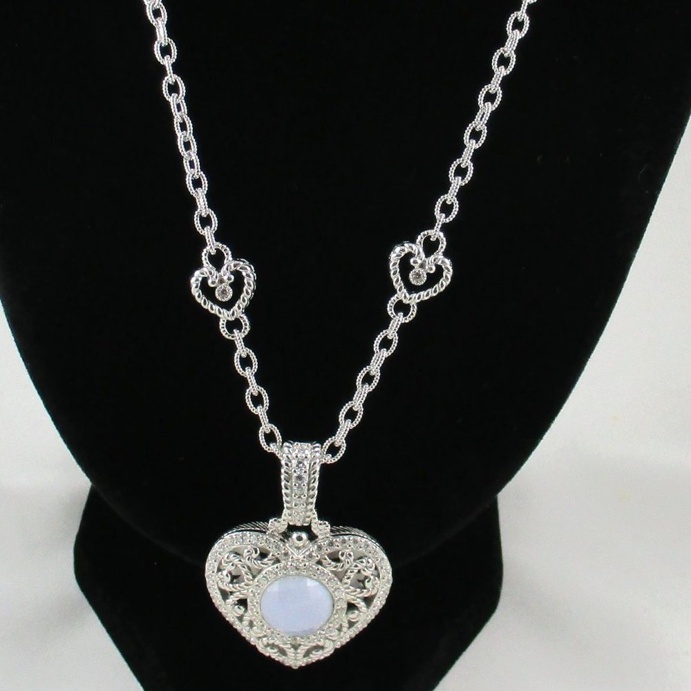 Judith Ripka Blue Agate Heart Enhancer with Chain - Picture 16 of 16